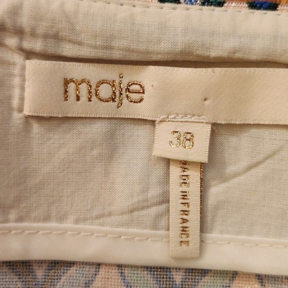 NWOT Maje Blue Pink Green Geometric Print Patch Pocket A-Line Mini Skirt Sz 38/6 - Picture 5 of 12